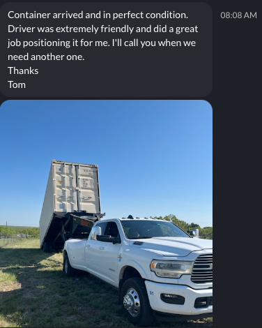 Text message from customer confirming perfect delivery